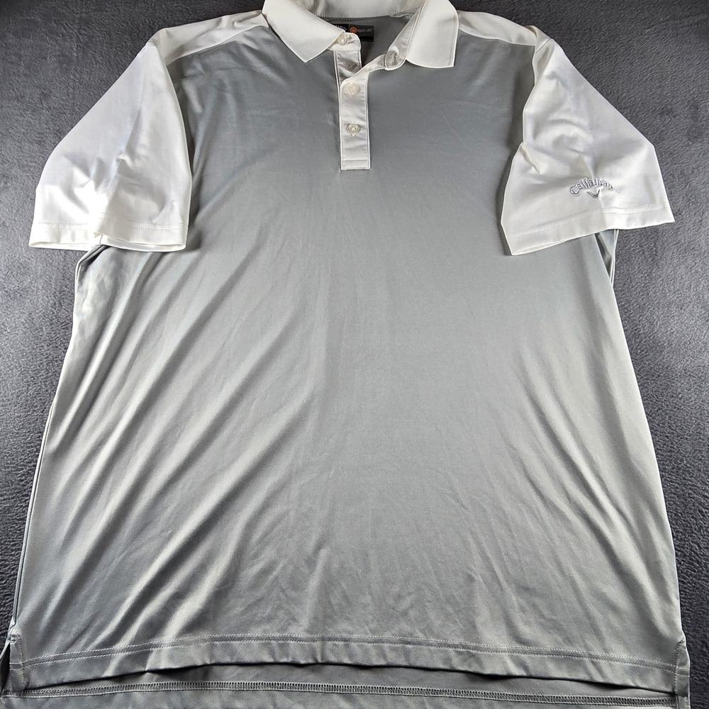 Callaway Opti-Dri Mens Large Grey White Colorblock Short Sleeve Golf Polo Shirt
